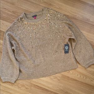 NWT Vince Camuto knit Tan Sweater Sequin embellished size XL